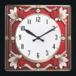 Art Deco Red Square Wall Clock<br><div class="desc">Great clock design. You will love it like others. Be free to use this design for other product you like or to customize and add your text. Follow me for more. Thank you. Have a nice day.</div>