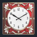 Art Deco Red Square Wall Clock<br><div class="desc">Great clock design. You will love it like others. Be free to use this design for other product you like or to customize and add your text. Follow me for more. Thank you. Have a nice day.</div>