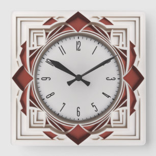 Art Deco red Square Wall Clock
