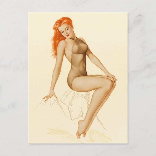 Art Deco Redhead Pin Up Postcard (Front)