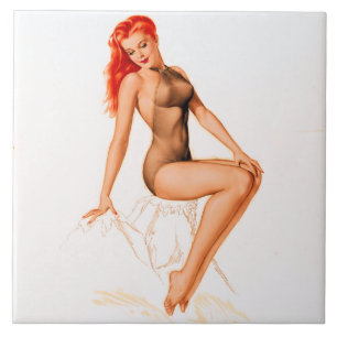 Art Deco Redhead Pin Up Tile