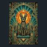 Art Deco Regal Halo Cat Wall Art<br><div class="desc">This royal art deco black cat sits enthroned with geometric collar and golden triple arches framing a dramatic orange sunburst halo. The teal marble details and opulent 1920s composition create unmatched luxury for living rooms,  entryways and sophisticated spaces where cat lovers demand the finest statement wall art.</div>