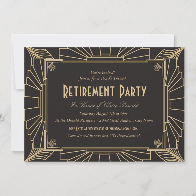 Art Déco Retraite Party Invitation (Devant)