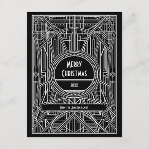 Art deco retro black and white Merry Christmas Postcard