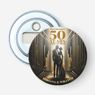 Art Deco Retro Black & Gold Wedding Anniversary Bottle Opener