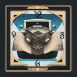 Art Deco retro car Square Wall Clock<br><div class="desc">Great clock design. You will love it like others. Be free to use this design for other product you like or to customize and add your text. Follow me for more. Thank you. Have a nice day.</div>