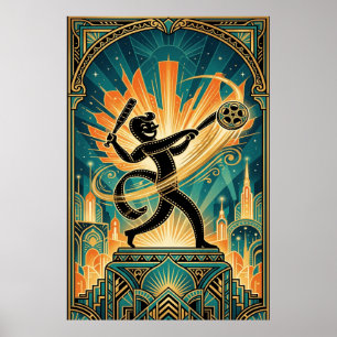 Art Deco Retro Film Strip Cartoon Character Poster