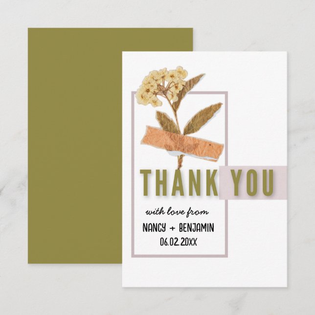 Art Deco Retro Floral Elegant Custom Wedding Thank You Card (Front/Back)