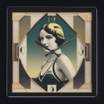 Art Deco retro girl Square Wall Clock<br><div class="desc">Great clock design. You will love it like others. Be free to use this design for other product you like or to customize and add your tex. Follow me for more. Thank you. Have a nice day.</div>