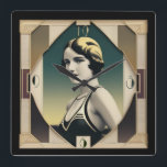 Art Deco retro girl Square Wall Clock<br><div class="desc">Great clock design. You will love it like others. Be free to use this design for other product you like or to customize and add your tex. Follow me for more. Thank you. Have a nice day.</div>