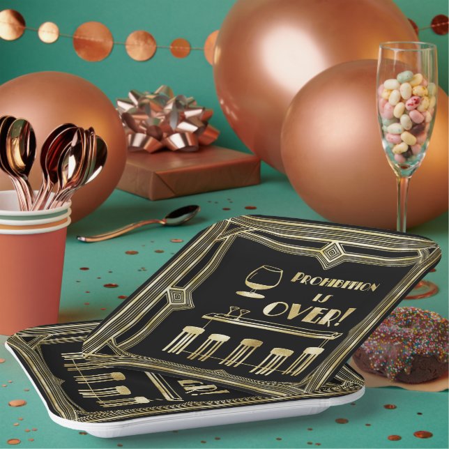 Art Deco Retro New Year's Eve Prohibition Bar Paper Plate (Multi)