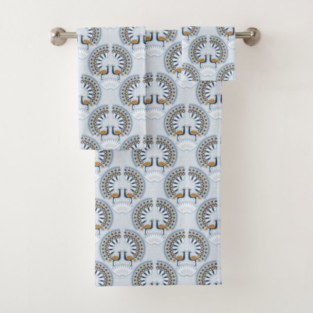 Art Deco retro Peacock Bath Towel Set (Insitu)
