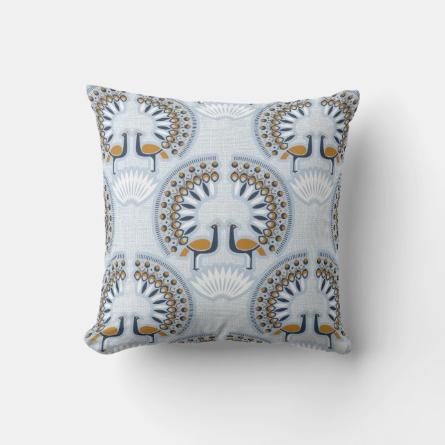 Art Deco retro Peacock Throw Pillow (Front)