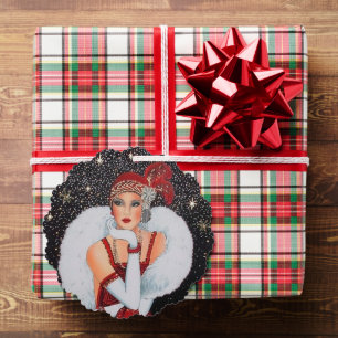 Art Deco retro vintage add text lady Ornament Card