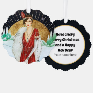 Art Deco retro vintage add text Ornament Card