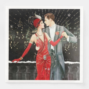 art deco retro vintage Christmas couple party Napkin