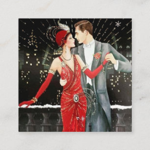 art deco retro vintage Christmas couple Square Business Card