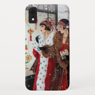 art deco retro vintage Christmas ladies iPhone XR Case