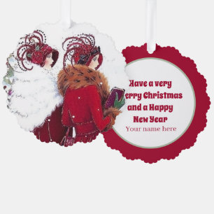 Art Deco retro vintage Christmas ladies Ornament Card