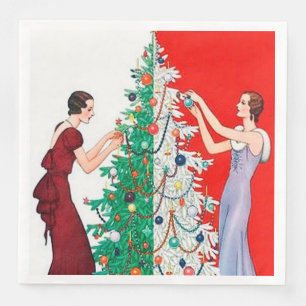 Art deco retro vintage Christmas Ladies party Napkin
