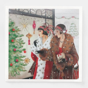 art deco retro vintage Christmas ladies party Napkin