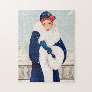 art deco retro vintage Christmas lady Jigsaw Puzzle