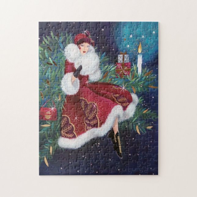 art deco retro vintage Christmas lady Jigsaw Puzzle (Vertical)