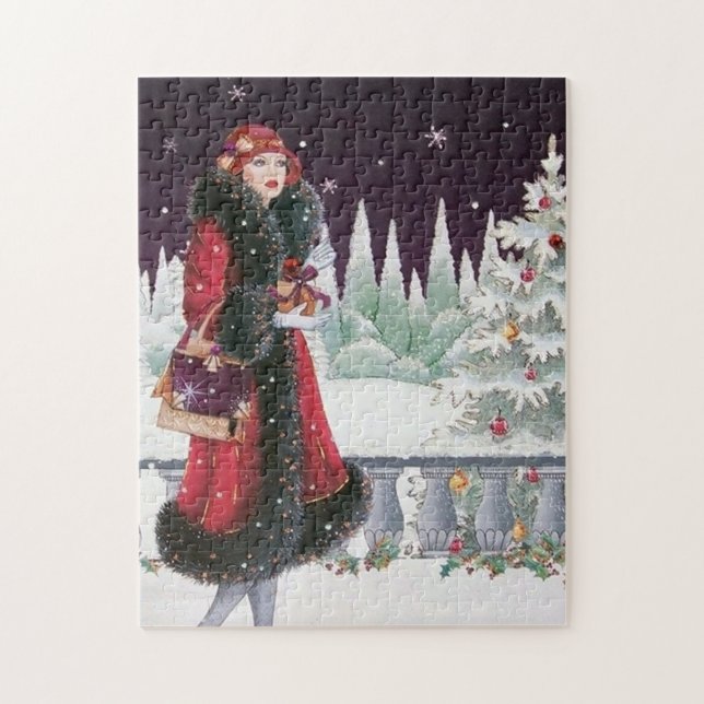 art deco retro vintage Christmas lady Jigsaw Puzzle (Vertical)