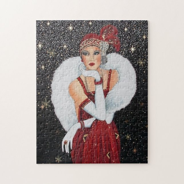 art deco retro vintage Christmas lady Jigsaw Puzzle (Vertical)
