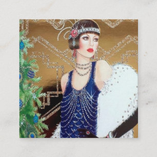 art deco retro vintage Christmas lady Square Business Card