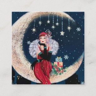 art deco retro vintage Christmas lady Square Business Card