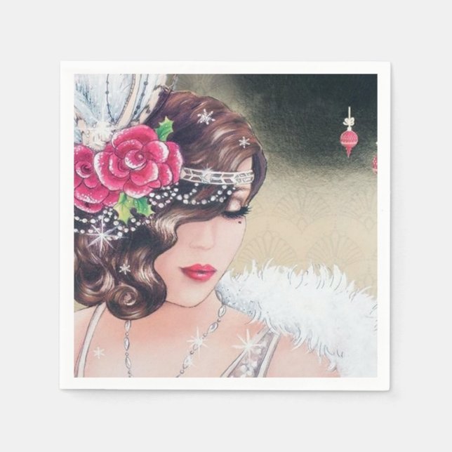 Art Deco retro vintage Christmas party lady  Napkin (Front)