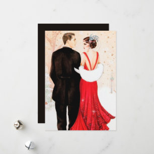 Art Deco retro vintage couple message Christmas Holiday Card