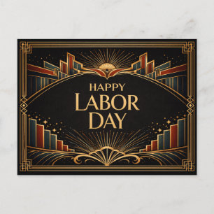 Art Deco Rising City Happy Labor Day Holiday Postcard