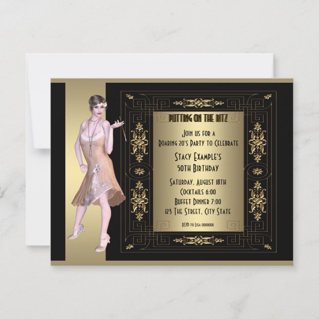 Art Deco Roaring 20's Birthday Party Invitation (Front)