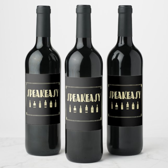 Art deco roaring 20's speakeasy prohibition  wine label (Bottles)
