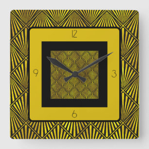 Art Deco Roaring Twenties Gold Black Square Wall Clock