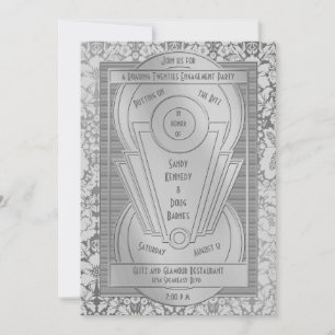Art Deco Roaring Twenties Silver Engagement Party Invitation