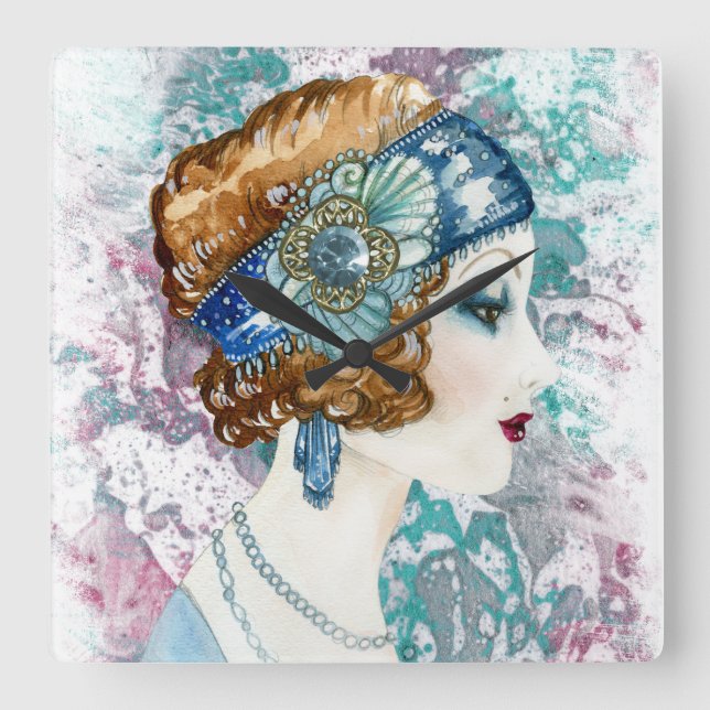 Art Deco Roaring Twenties Woman 1920s  Square Wall Square Wall Clock (Front)