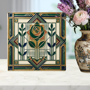 Art Deco Rose Geometric Emerald Green Tile