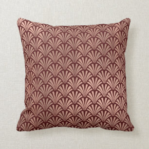Art Deco Rose God Copper Burgundy Seashells Scales Throw Pillow