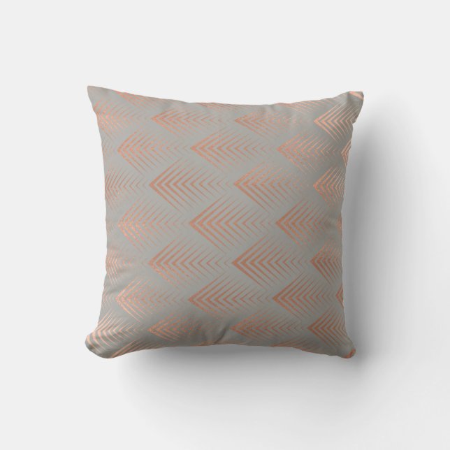 Art Deco Rose God Copper Grey Geometric Arrows Throw Pillow (Front)
