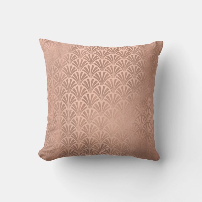 Art Deco Rose God Copper Monochrom Seashell Scales Throw Pillow (Front)
