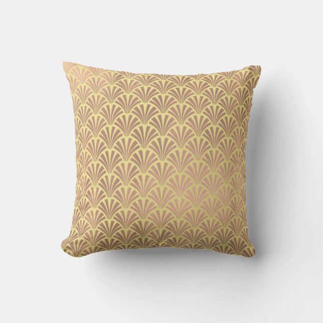 Art Deco Rose God Copper Yellow Seashells Scales Throw Pillow (Front)