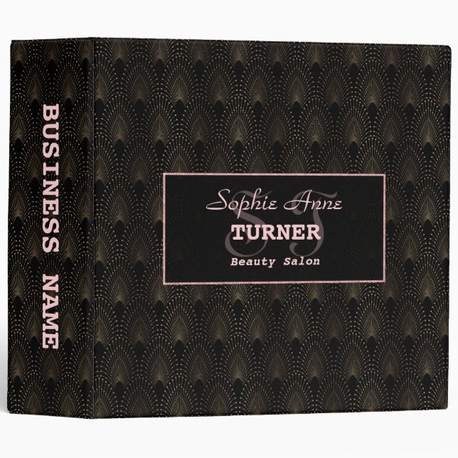 Art Deco Rose Gold Monogram Makeup Artist Binder (Front/Spine)