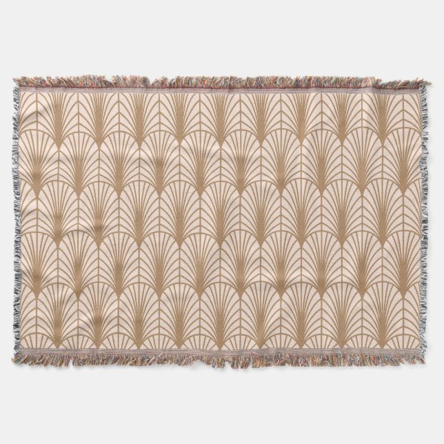 Art Deco Rose: Golden Peacock Feathers Throw Blanket (Front)