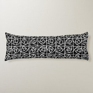 Art Deco Rose Squares Stylized Floral black white Body Pillow