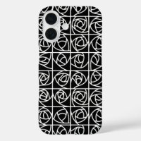 Art Deco Rose Squares Stylized Floral black white