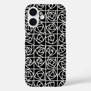 Art Deco Rose Squares Stylized Floral black white iPhone 16 Case