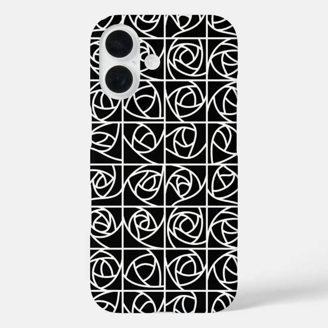 Art Deco Rose Squares Stylized Floral black white Case-Mate iPhone Case (Back)